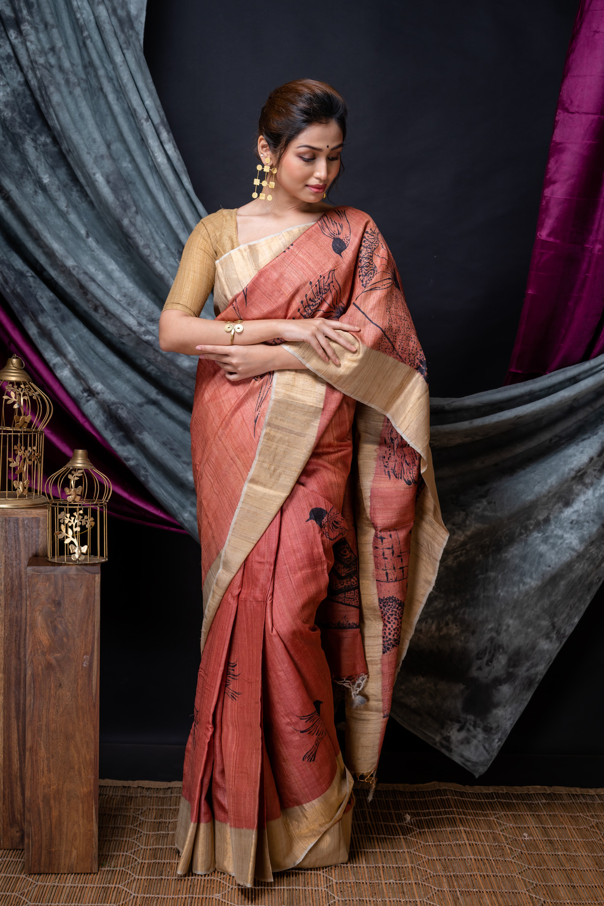 Hand Painted Tussar Silk Saree